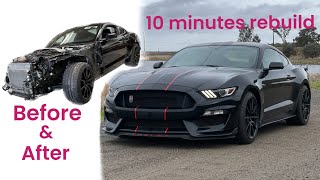 REBUILDING A WRECKED 2018 FORD MUSTANG SHELBY GT 350 in 10 minutes ￼
