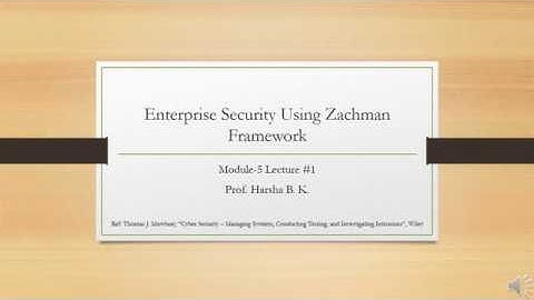 Enterprise Security Using Zachman Framework, lecture #1, by Prof. Harsha B K