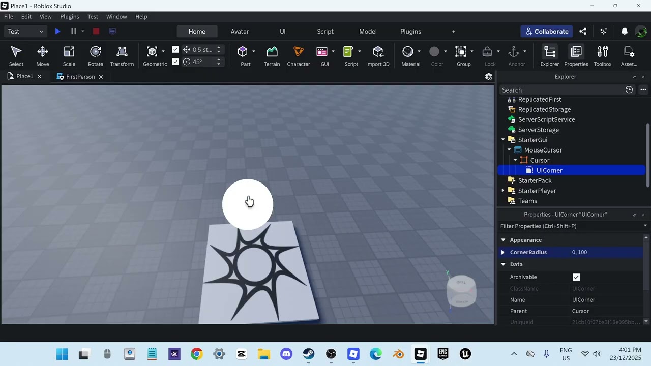 Как создать камеру от первого лица и пользовательский курсор в Roblox Studio!