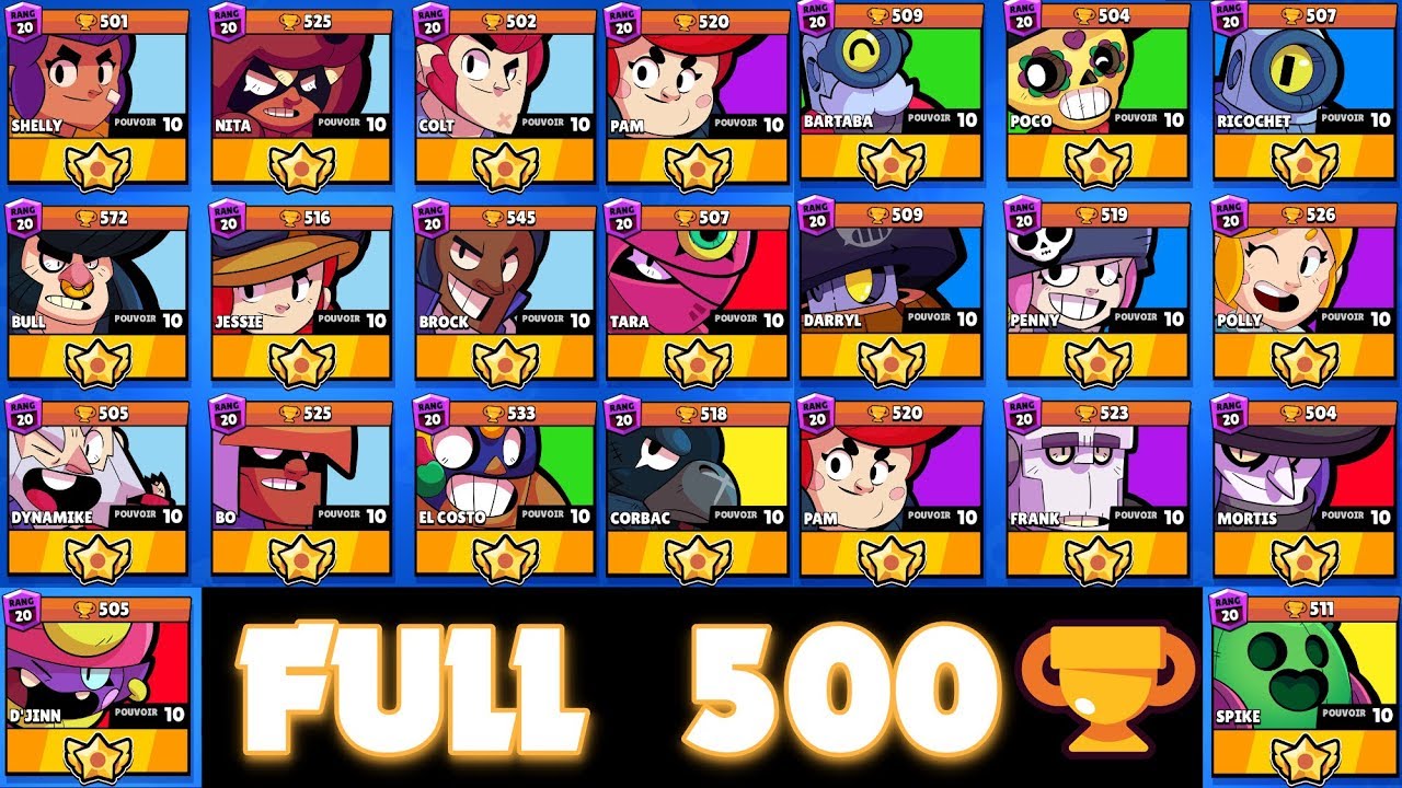 Brawl Stars Tous Mes Brawlers Sont Full 500 By Gael2toulon - brawl star djinn gael2toulon