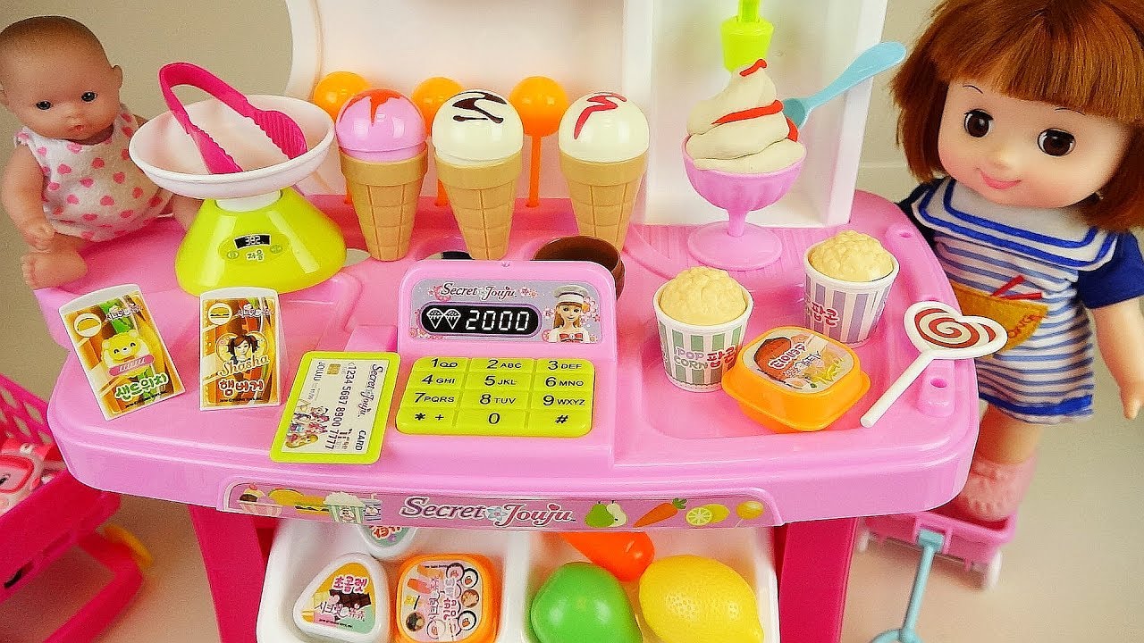 Baby doll Ice cream and kitchen food shop toys - YouTube