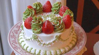크리스마스 말차 딸기케이크 만들기 christmas cake recipe 동물성 생크림 레터링케이크 레시피 딸기 녹차 케이크 만드는법 크리스마스케이크 노색소 레터링케이크