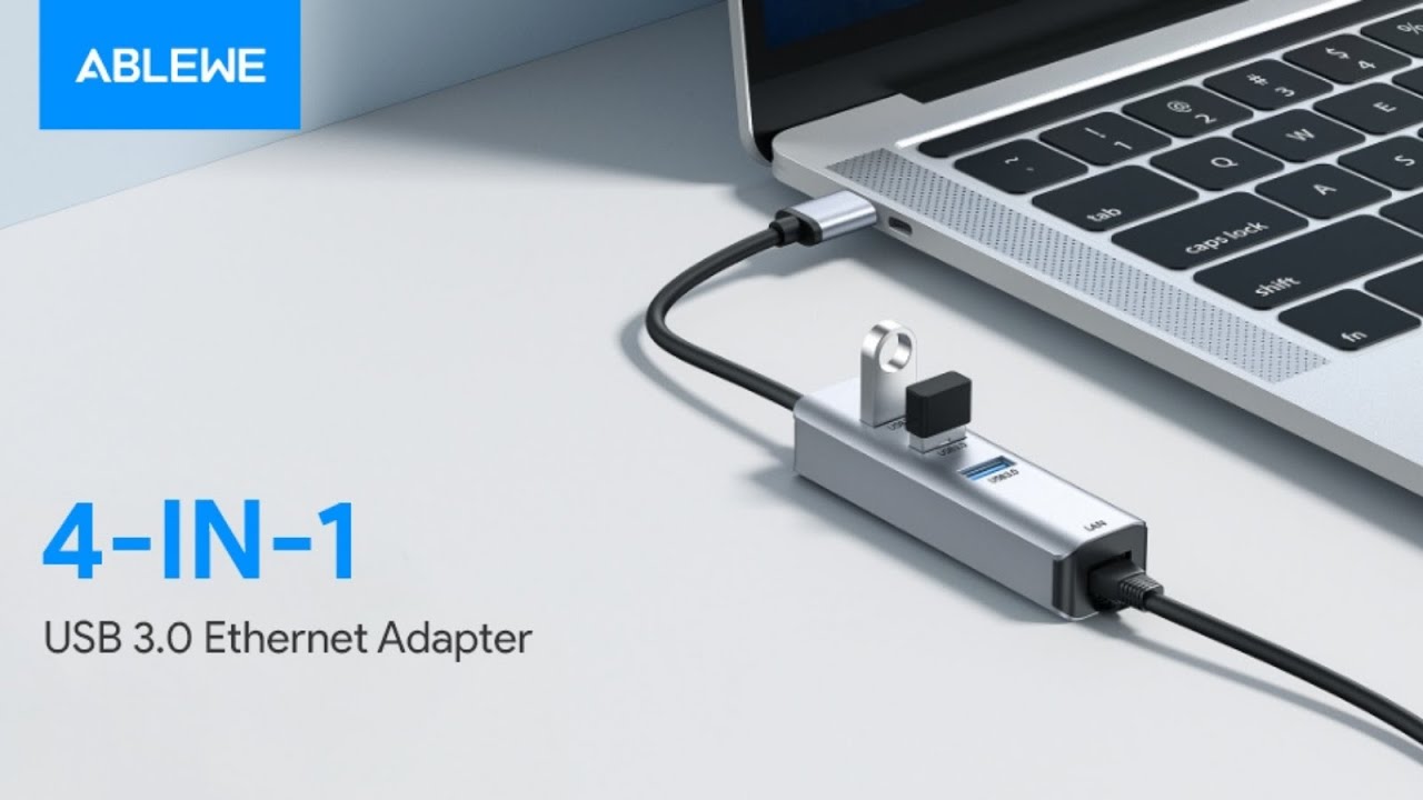 USB 3.0 to Ethernet Adapter,ABLEWE 3-Port USB 3.0 Hub with RJ45 10