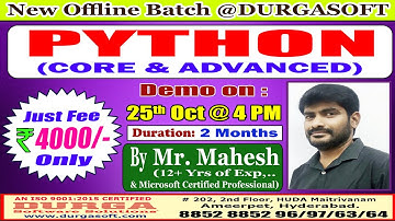 PYTHON (CORE & ADVANCED) Offline Training @ DURGASOFT