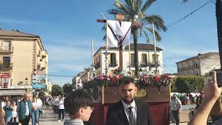 Cruz de mayo Hermandad Virgen de los Dolores por la plaza del ayuntamiento de La Carolina, Jaen 2024