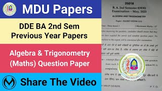 MDU DDE BA 2nd Sem Maths Algebra & Trigonometry Previous Year Question Paper | #mdu_official