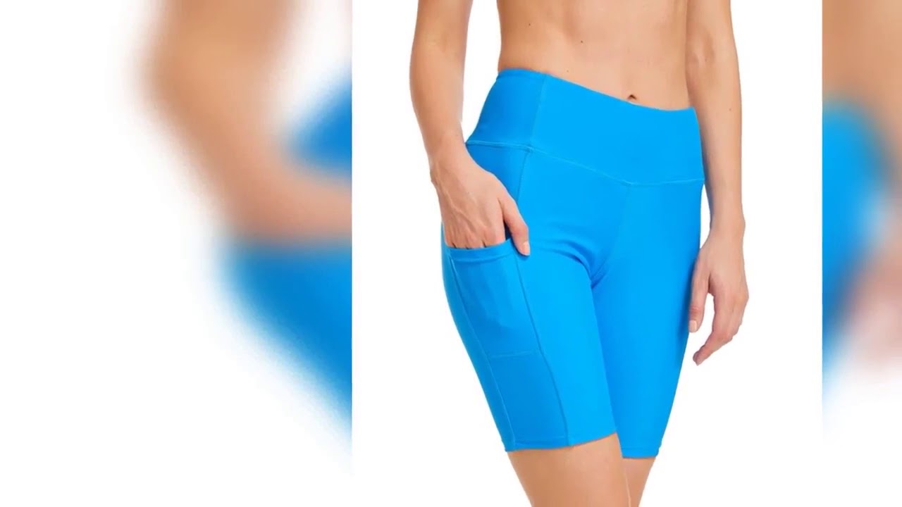 Solid Swim Pockets Pants Women Beautiful Stitching Beach Swimwear Bottom in Sapphire