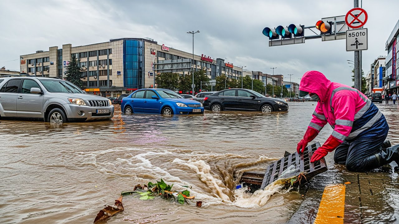 Unclogging Massive Drain On Street In City - Draining Flood - YouTube