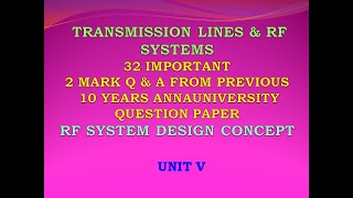 RF system design two mark questions | EC8651 | Transmission lines and RF systems