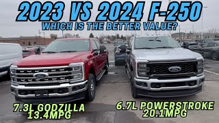 2024 vs 2023 Ford F250 6.7l powerstroke vs 7.3l Godzilla XLT vs Lariat review and MPG comparison