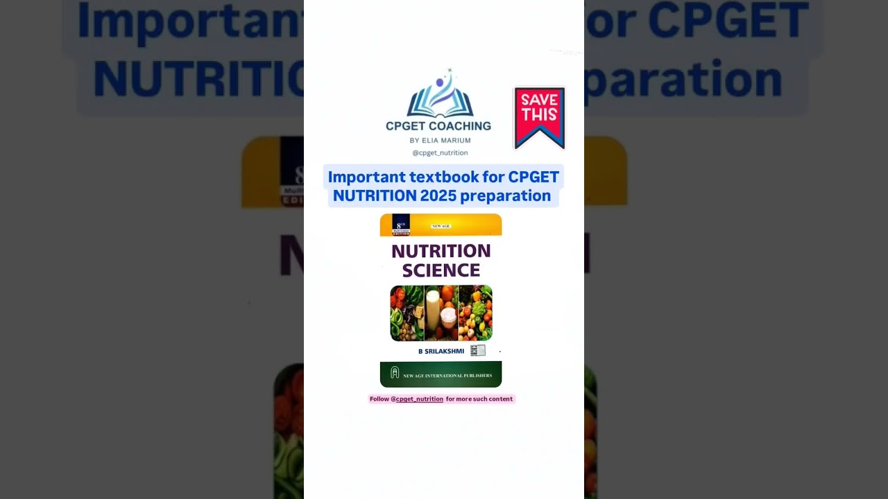 CPGET NUTRITION IMPORTANT TEXTBOOK TO COVER SYLLABUS 