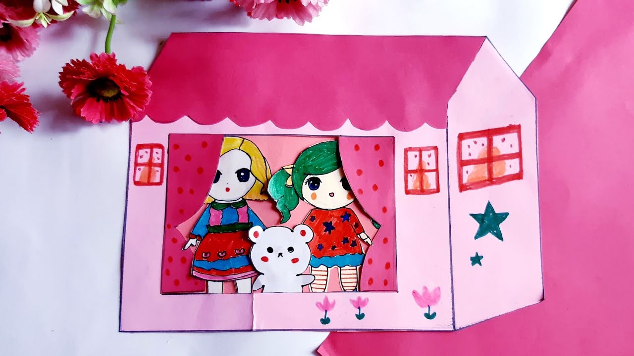 How To Make a beautiful Paper House /DIY Miniature paper House/diy doll