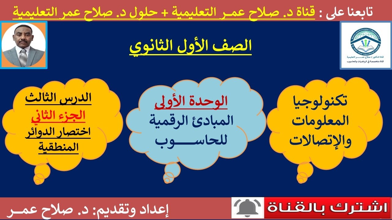 تكنولوجيا أول ثانوي || وح1-د3 - ج٢ || المبادئ الرقمية للحاسوب || اختصار الدوائر المنطقية 