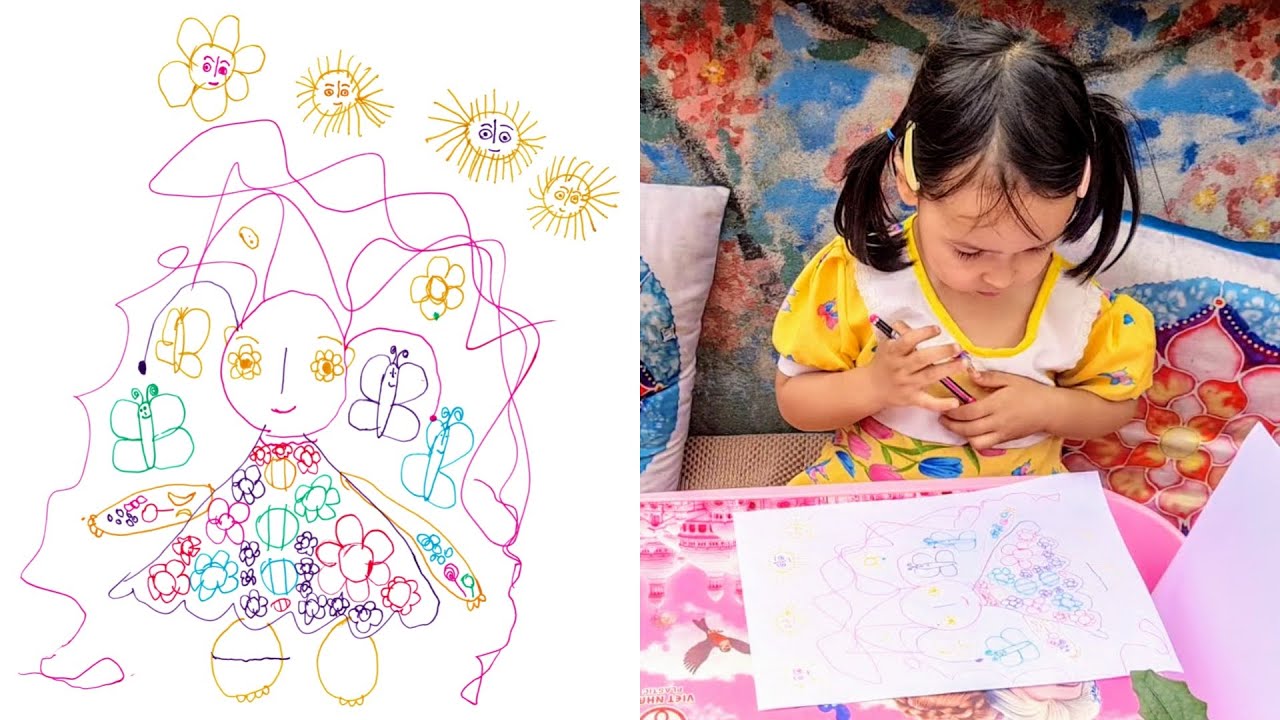 3-year-old kid artist Mia Mai drawing