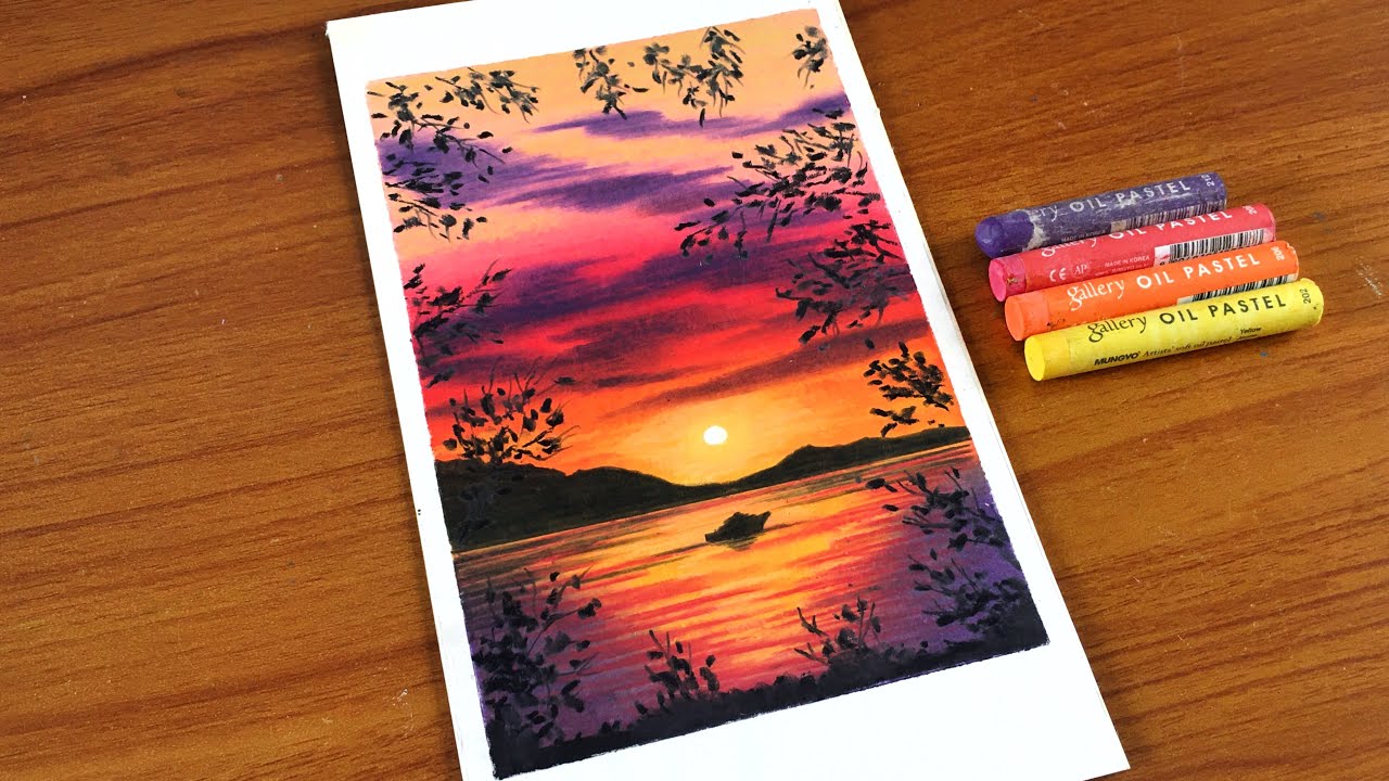 sunset scenery drawing with oil pastel for beginners step by step #short |  sunset scenery drawing with oil pastel for beginners step by step #short # drawing #oilpastel #sunset #howtodraw #deawforkids #art #painting