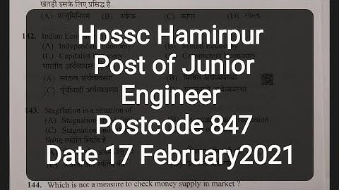 Hpssc Hamirpur Post of Junior Engineer Postcode 847