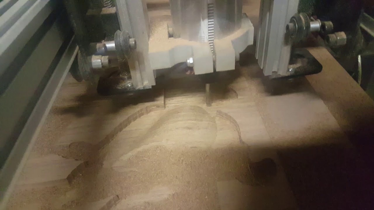 Double Gantry makerslide cnc machine working some Rhodesian Teak