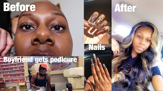 Nail + hair vlog ft. Boyfriend | 🤎Baby shower preparation!🤎