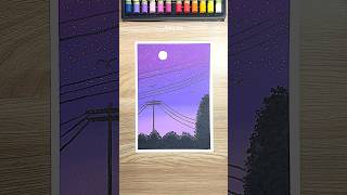 🌌✨Easy Night Sky Road Scenery Drawing #shorts #art #drawing #oilpastel