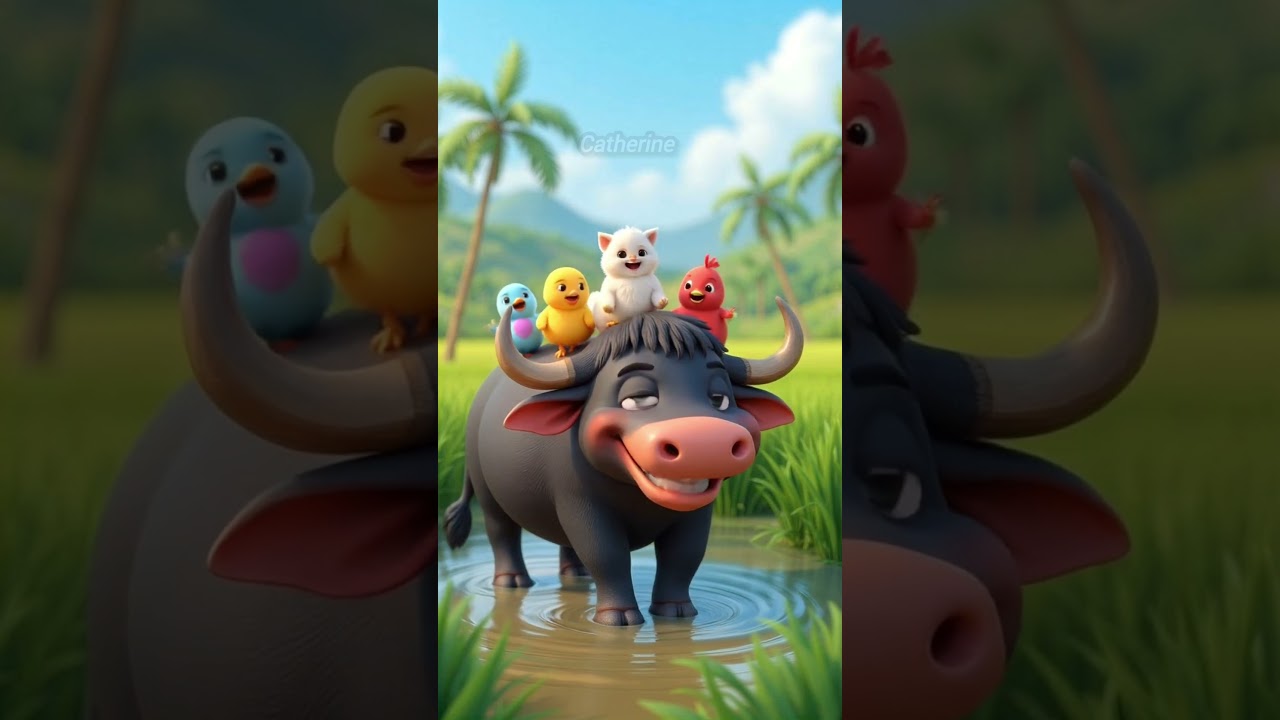 "Cute Buffalo Dancing with Colorful Chicks and Kitten | Funny Animal Animation"