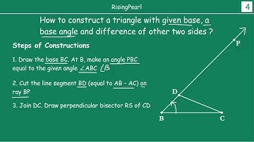 Constructing a triangle given base, a base angle and difference of other sides