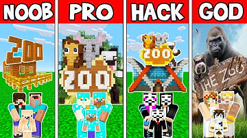 Minecraft: FAMILY ANIMAL ZOO BUILD CHALLENGE - NOOB vs PRO vs HACKER vs GOD in Minecraft