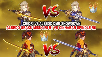 Albedo Uraku Misugiri R1 vs Cinnabar Spindle R5 DMG Comparison - Chiori vs Albedo DMG Showdown