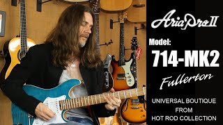 Aria® 714-MK2 Guitarra Eléctrica Fullerton Flamed Stratocaster® Style | Color: Black Diamond video