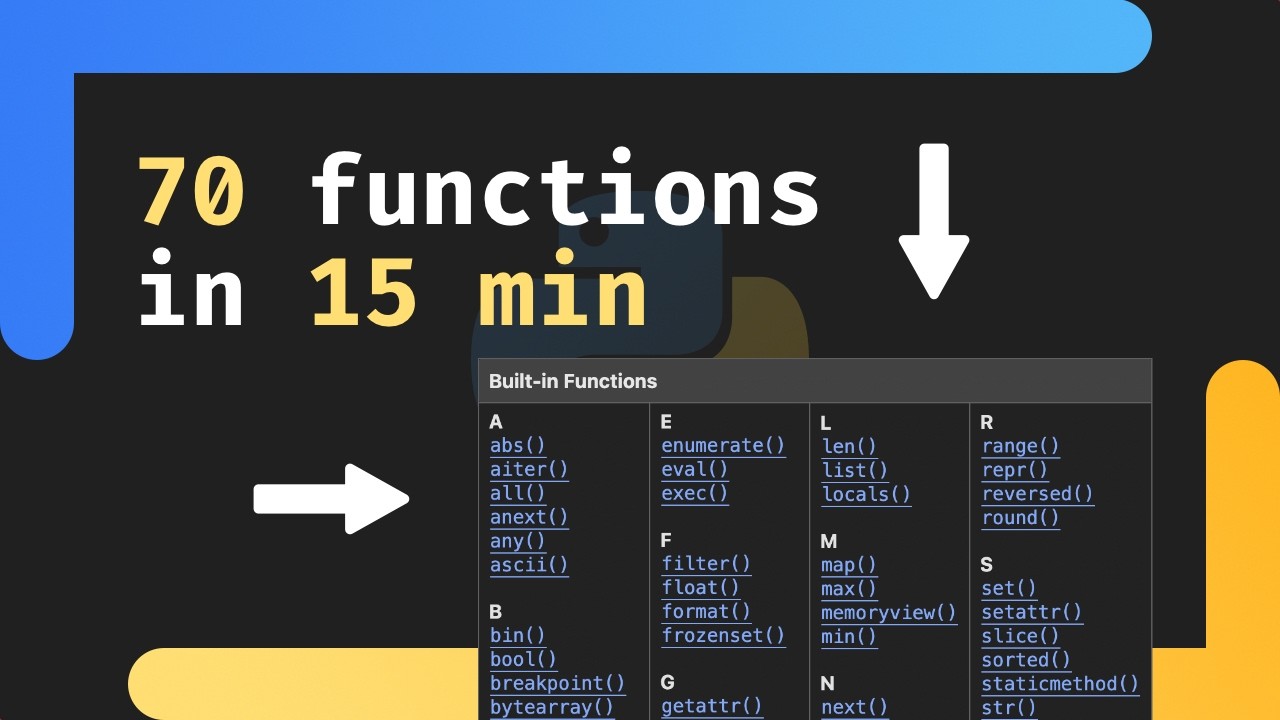 70 Built-in Python Functions explained in under 15 minutes