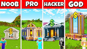 Minecraft Secure Bank Build Challenge - Noob vs Pro vs Hacker vs God Animation