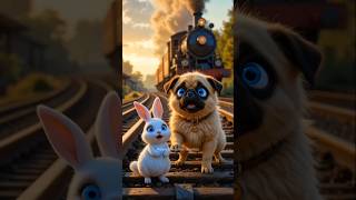 Brave Rabbit Helps Pug on Train Tracks! 🐰🐶 A Heartwarming Friendship! 🚂❤️ #rescue #cuteanimals #ai