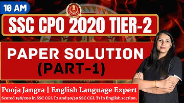 SSC CPO 2020 (Tier - 2) | English Preparation  | Paper Solution | Part - 01 | By Pooja Ma