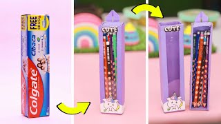 How to make cute unicorn pencil box from colgate box || DIY pencil box with waste Colgate box