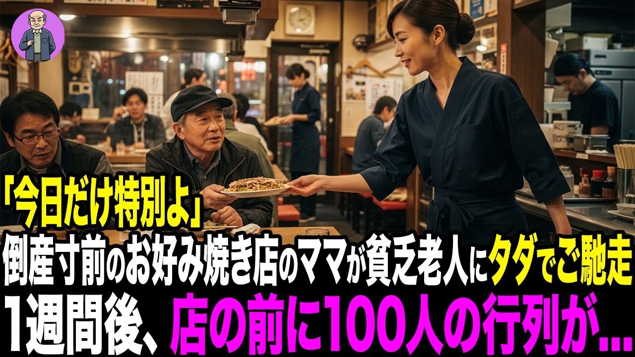 【肉声朗読】「今日だけ特別よ」倒産寸前のお好み焼き店のママが貧しい老人に無料で…1週間後、100人の行列が...
