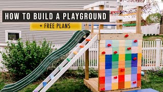 BUILD THE MOST FUN PLAY SET with a climbing wall and slide | DIY playground| FREE PLANS
