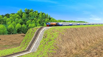 3 Fast Trains Passing Risky Sharp descent Railroad Track-Turunan Tajam Rel Kereta Api #115 | BeamNG