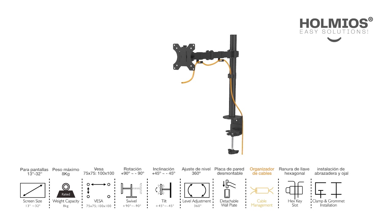 SOPORTE PARED MONITOR VERTICAL 32-43” VESA 400x300