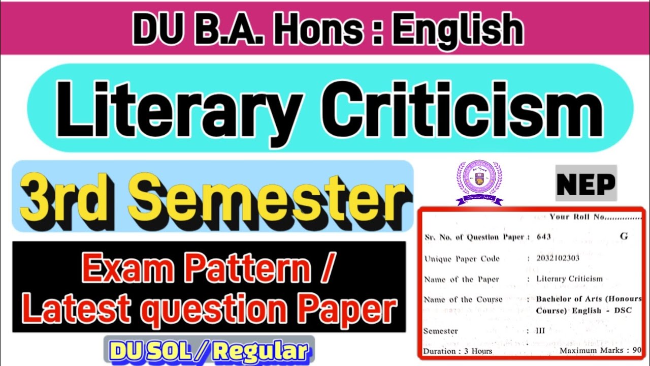 Literary Criticism BA Hons English 3rd Semester previous year question paper du sol / regular 