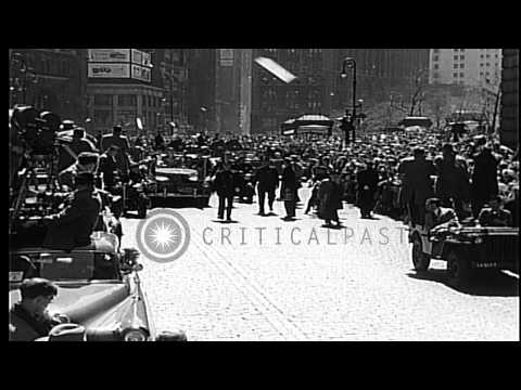 Motorcade of General Douglas MacArthur as he is welcomed in ticker tape parade in...HD Stock Footage