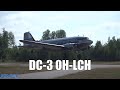 Silvery DC-3 Airliner OH-LCH lands to Vesivehmaa 80 Airshow