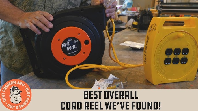 Coil and store extension cords w/ a wind-up cord reel. Quick, neat, easy! 