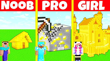 Minecraft Battle: NOOB vs PRO vs GIRL: GOLD HOUSE BUILD CHALLENGE / Animation