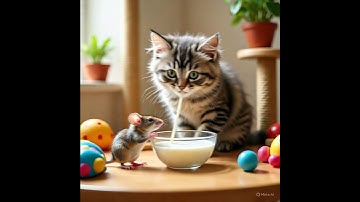 kitten and mouse drinking milk #shorts #youtube #trending #shorts #cat #mouse #funny #video #ai