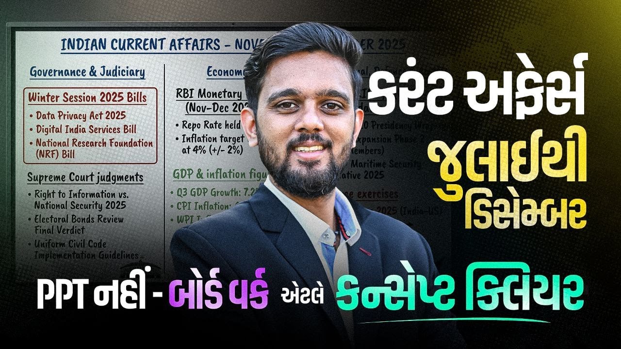 👉 PPTના જમાનામાં BOARD WORK સાથે તૈયારી ✍️ | છેલ્લા ૬ મહિનાનું કરંટ અફેર્સ – મેગા લેક્ચર