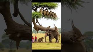 Monkeys Jump onto Elephant After Tree Breaks | AI #Shorts
