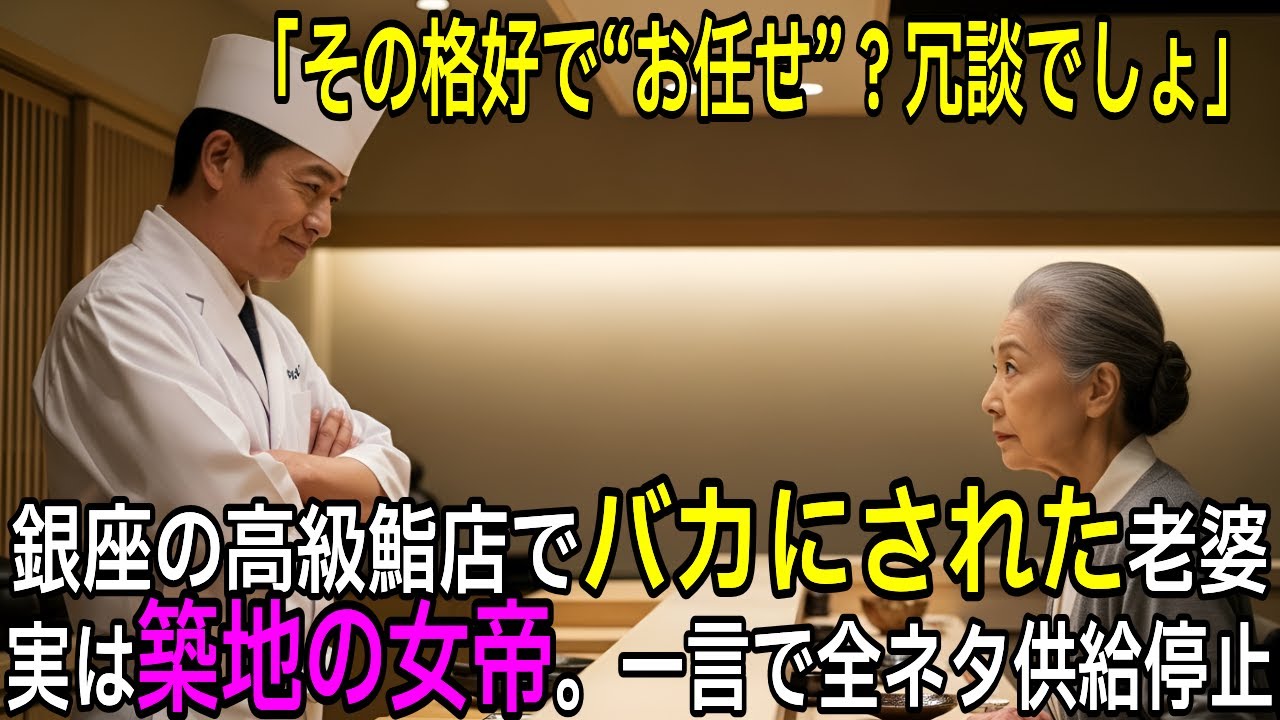 【スカッと】『その格好で“お任せ”？冗談でしょ』銀座の高級寿司店で見下された老婆。「この店、潰そう」翌日、築地の女帝の一言で全ネタが供給停止w