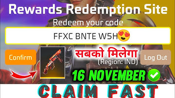 FREE FIRE REDEEM CODE TODAY 16 NOVEMBER |FF REWARDS REDEEM CODE | FF REDEEM CODE TODAY 16 NOVEMBER