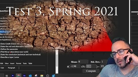 Test 3 (Spring 2021) Sampling Distributions, Confidence Intervals, Hypothesis Tests