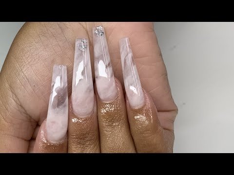 Long Ballerina Smokey Marble Effect Acrylic Nail