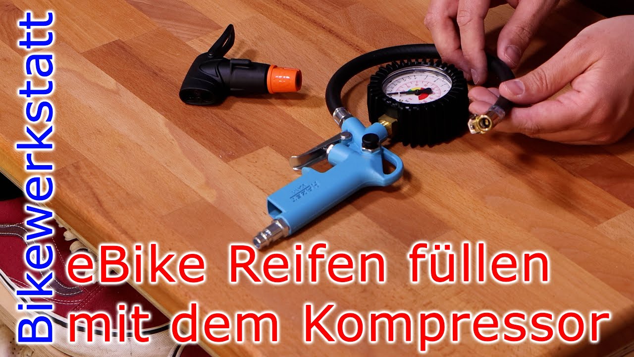 eBike Reifen füllen mit dem Kompressor 